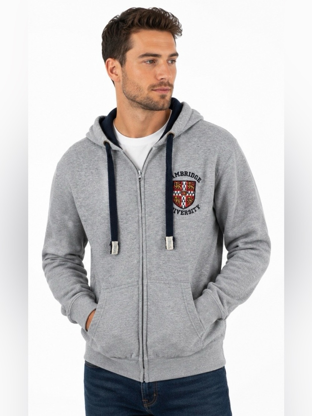 University of Cambridge Ryder & Amies Unisex Full Zip Crest Hoodie Gray Small